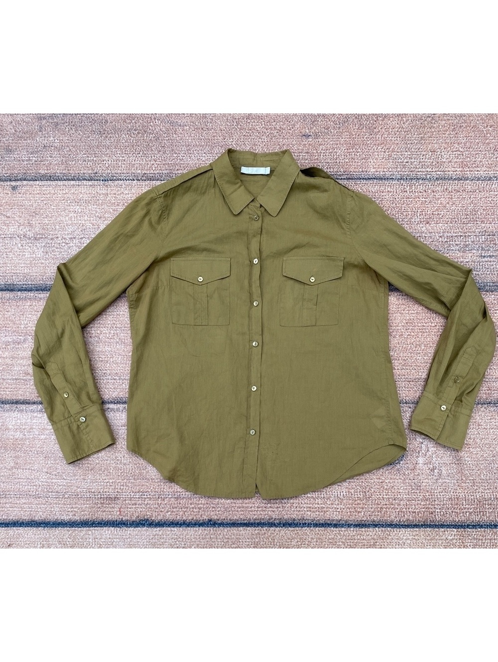 Vince lagenlook gorpcore 100% cotton utility button up shirt army green 12